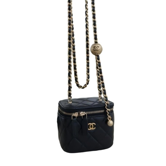 Chanel Vanity Case with Adjustable Gold Ball Chain in Quilted Lambskin
