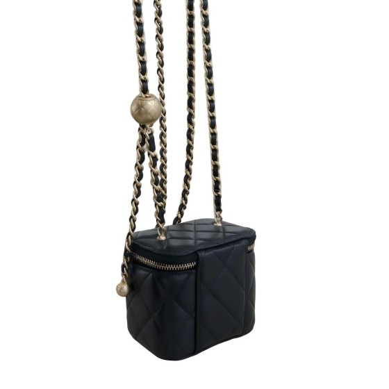 Chanel Vanity Case with Adjustable Gold Ball Chain in Quilted Lambskin