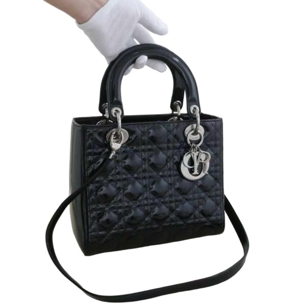 Dior Lady Dior Bag in Black Patent Cannage Leather