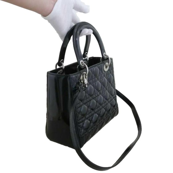 Dior Lady Dior Bag in Black Patent Cannage Leather