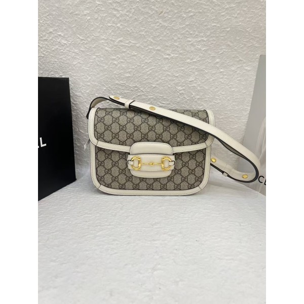 Gucci Horsebit 1955 Medium Shoulder Bag (White Leather)