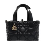 Small Dior Toujours Black Macrocannage Crinkled Calfskin Tote Bag