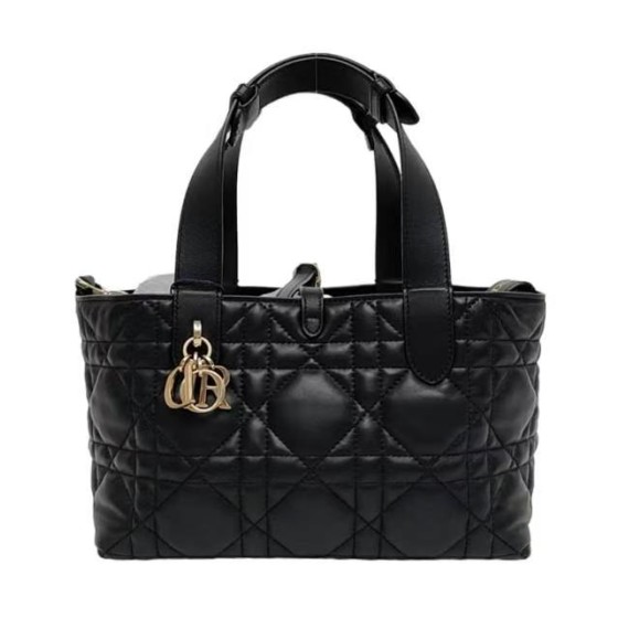 Small Dior Toujours Black Macrocannage Crinkled Calfskin Tote Bag