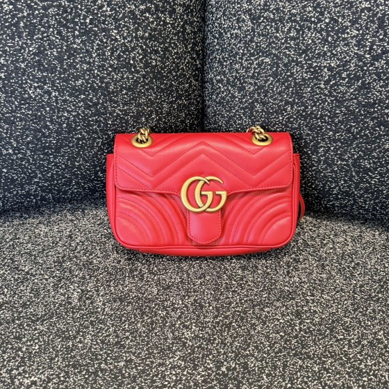 Gucci GG Marmont Mini Shoulder Bag with Heart Motif in Red Quilted Leather
