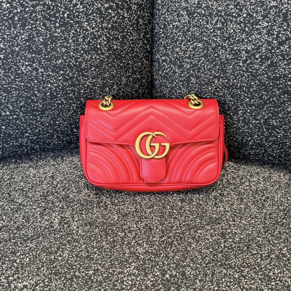 Gucci GG Marmont Mini Shoulder Bag with Heart Motif in Red Quilted Leather