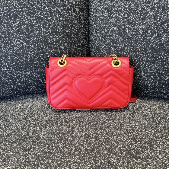 Gucci GG Marmont Mini Shoulder Bag with Heart Motif in Red Quilted Leather