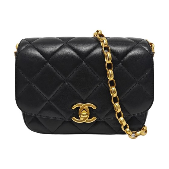 Chanel Classic Flap 11.12 Mini Square Bag in Black Lambskin