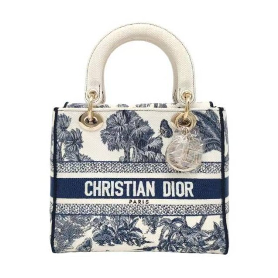 DIOR Lady Dior深蓝色帆布单肩包戴妃包