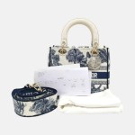 DIOR Lady Dior深蓝色帆布单肩包戴妃包