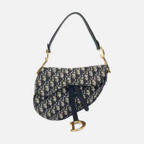 DIOR Saddle中号蓝色帆布老花提花单肩包