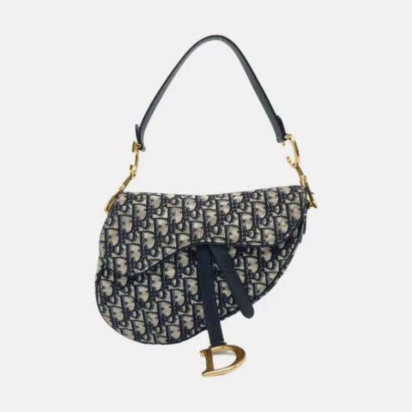 DIOR Saddle中号蓝色帆布老花提花单肩包
