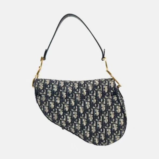 DIOR Saddle中号蓝色帆布老花提花单肩包