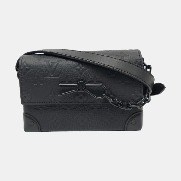 LOUIS VUITTON SOFT TRUNK迷你黑色牛皮老花压纹斜挎包