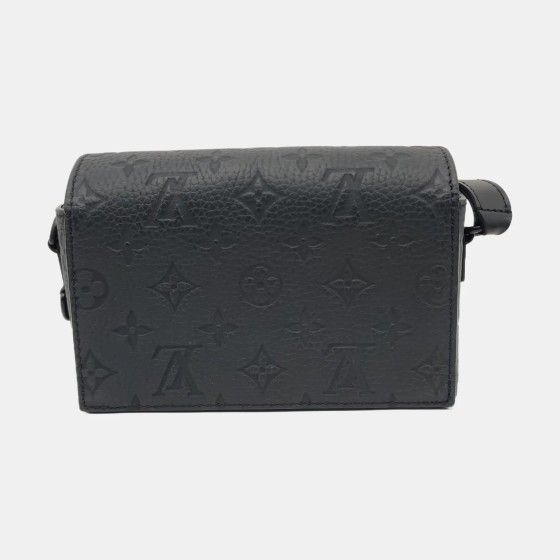 LOUIS VUITTON SOFT TRUNK迷你黑色牛皮老花压纹斜挎包