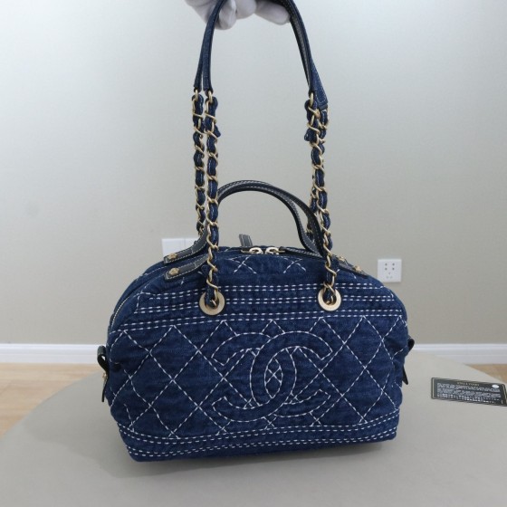Chanel Denim Stitched Quilted Bowling Bag