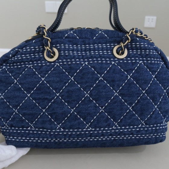 Chanel Denim Stitched Quilted Bowling Bag