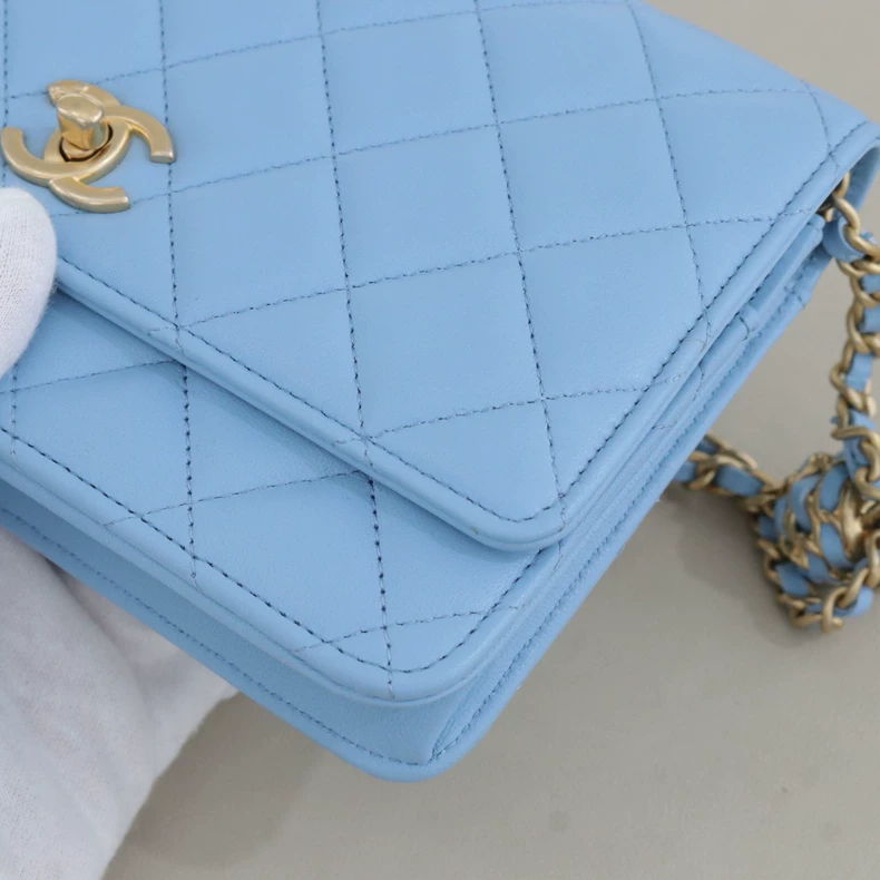 Chanel Classic Quilted Lambskin Wallet On Chain with Adjustable Gold Pearl Ball