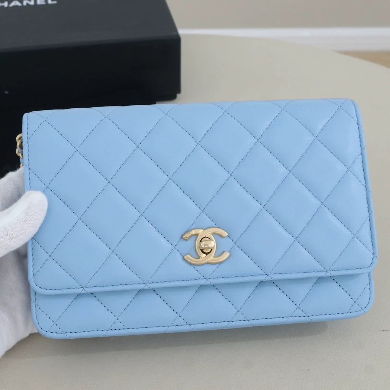 Chanel Classic Quilted Lambskin Wallet On Chain with Adjustable Gold Pearl Ball