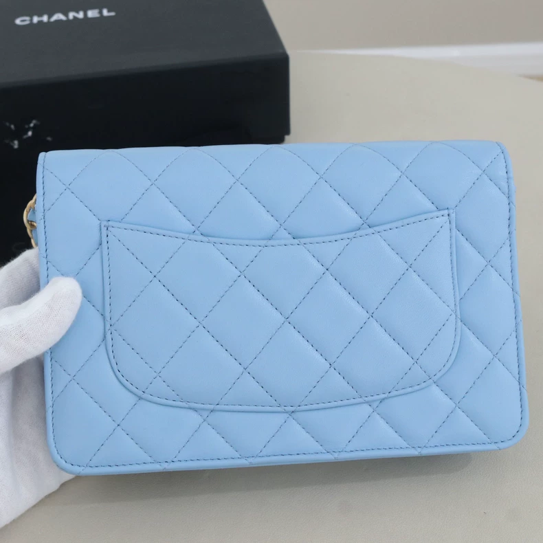 Chanel Classic Quilted Lambskin Wallet On Chain with Adjustable Gold Pearl Ball