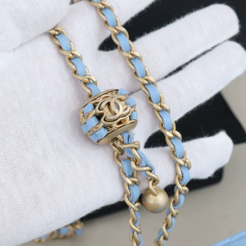 Chanel Classic Quilted Lambskin Wallet On Chain with Adjustable Gold Pearl Ball