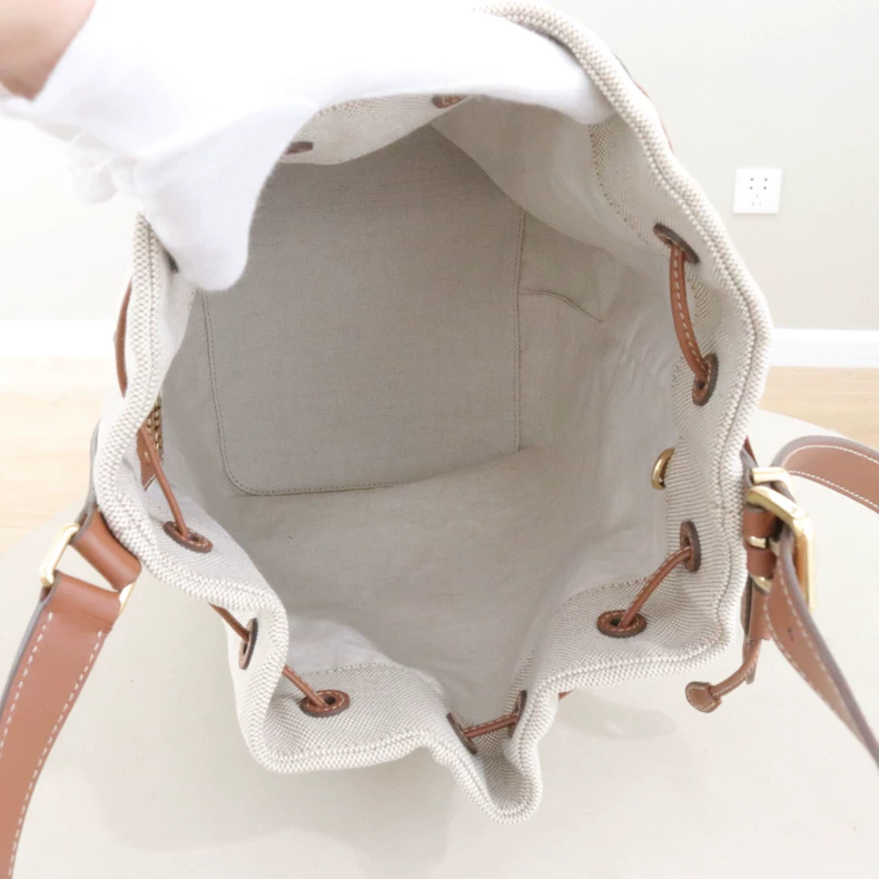 Miu Miu Logo Canvas & Leather Drawstring Bucket Bag