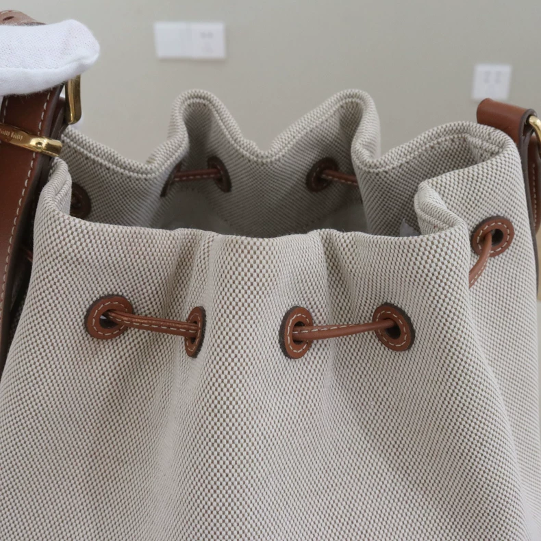 Miu Miu Logo Canvas & Leather Drawstring Bucket Bag