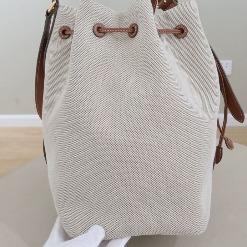 Miu Miu Logo Canvas & Leather Drawstring Bucket Bag