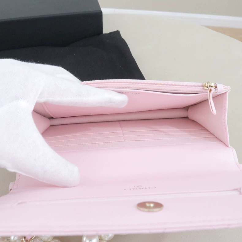 Chanel Lambskin Quilted CC Pearl Crush Wallet on Chain